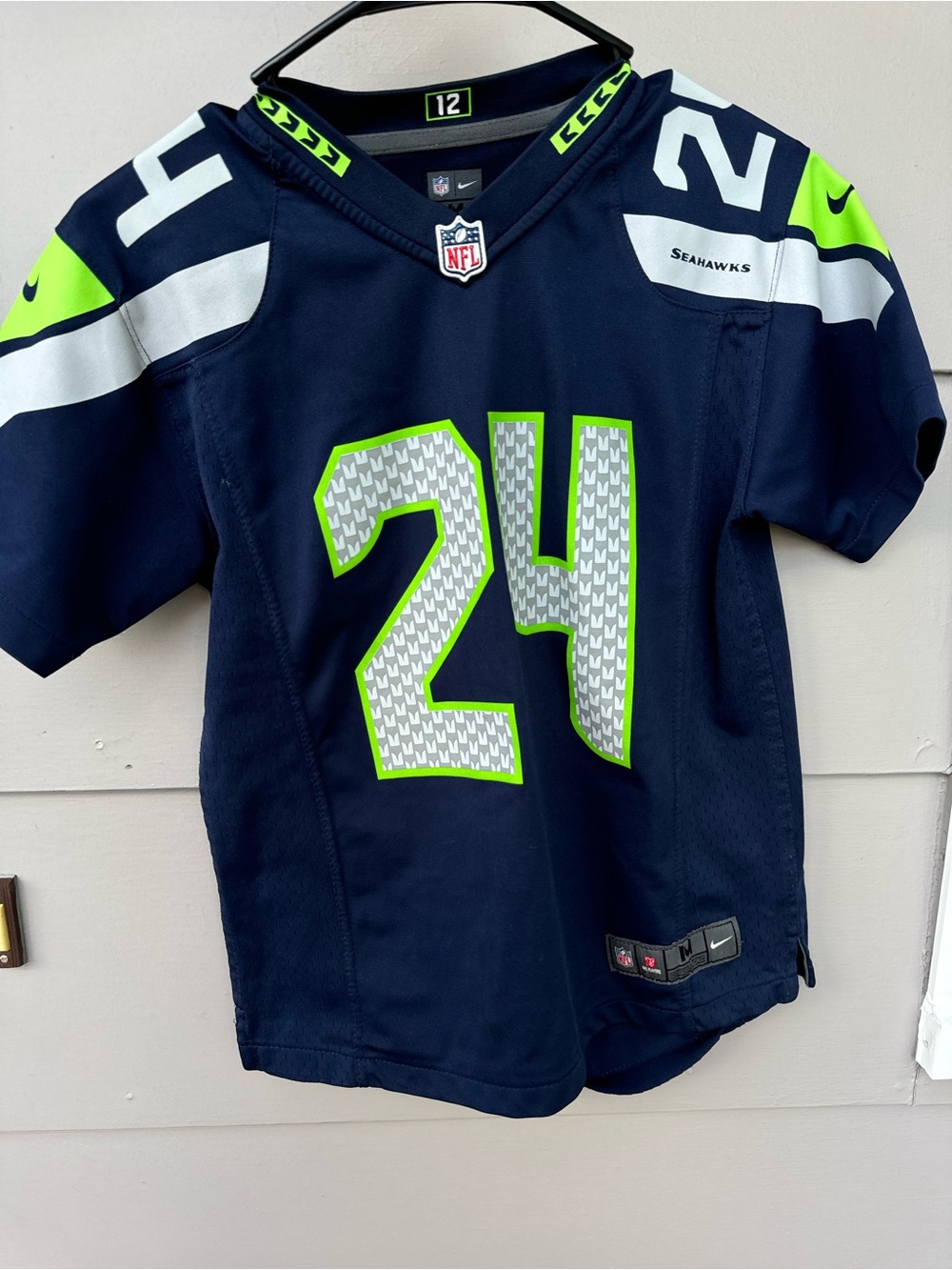 NFL Kids Seahawks #24 Jersey in Navy and Neon Green